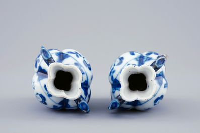 A pair of small Chinese blue and white vases with long Elizas, Kangxi