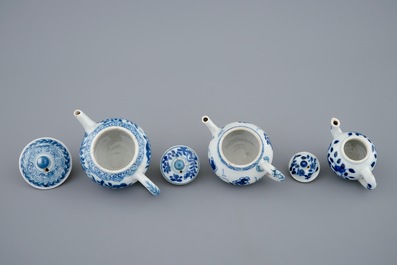 Three Chinese blue and white miniature teapots and covers, Kangxi