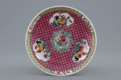 A Chinese famille rose eggshell cup and saucer with a rooster, Yongzheng, 1723-1735