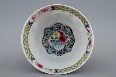 A Chinese famille rose eggshell cup and saucer with a rooster, Yongzheng, 1723-1735