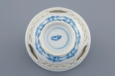 A Chinese blue and white double-walled wine cup, Kangxi
