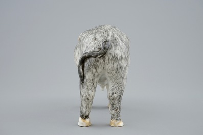 An unusual Chinese grisaille and gilt model of an ox, Qianlong, 18th C.