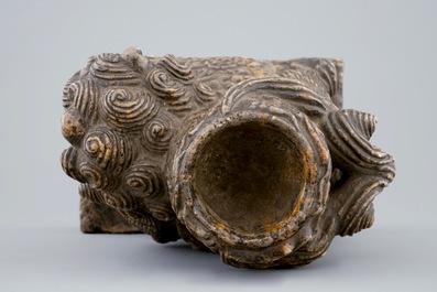 A Chinese temple dog in carved hardstone or marble, prob. late Ming