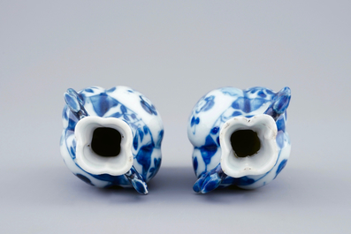 A pair of small Chinese blue and white vases with long Elizas, Kangxi