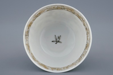 A fine Chinese grisaille and gilt eggshell cup and saucer, Yongzheng, 1723-1735