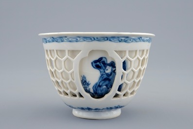 A Chinese blue and white double-walled wine cup, Kangxi