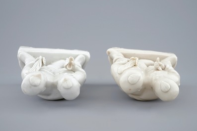 A pair of Chinese blanc de Chine groups of Hoho-brothers, Kangxi