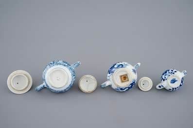 Three Chinese blue and white miniature teapots and covers, Kangxi