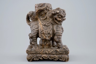 A Chinese temple dog in carved hardstone or marble, prob. late Ming