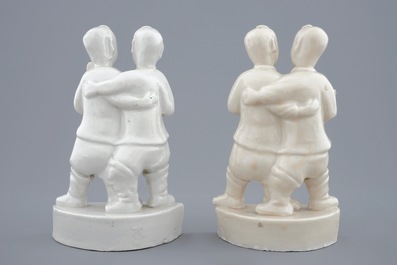 A pair of Chinese blanc de Chine groups of Hoho-brothers, Kangxi