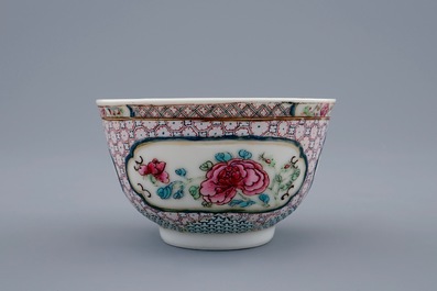 A Chinese famille rose ruby back eggshell cup and saucer, Yongzheng, 1723-1735