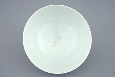 A Chinese blue, white and underglaze red bowl with immortals, 19/20th C.