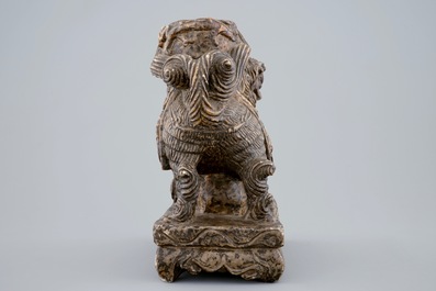 A Chinese temple dog in carved hardstone or marble, prob. late Ming