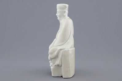 Een Chinese blanc de Chine Dehua figuur van dichter Li Bai, 18e eeuw
