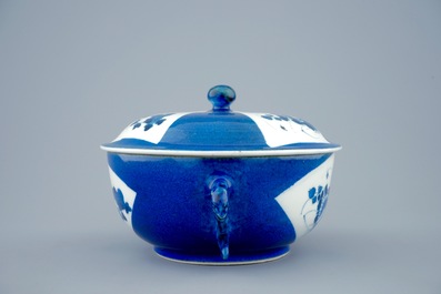 A Chinese powder blue two-handled bowl and cover, Kangxi