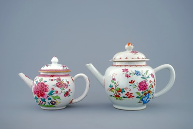Two Chinese famille rose teapots and covers, Yongzheng/Qianlong, 18th C.