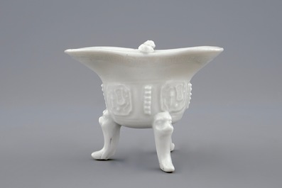 A Chinese Dehua blanc de Chine "Jue" wine cup, Kangxi