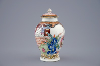 A Chinese famille rose tea caddy and cover, Yongzheng, 1723-1735