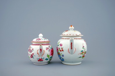 Two Chinese famille rose teapots and covers, Yongzheng/Qianlong, 18th C.