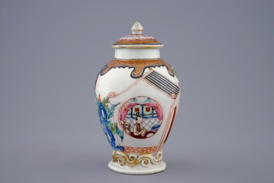 A Chinese famille rose tea caddy and cover, Yongzheng, 1723-1735