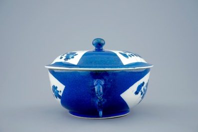 A Chinese powder blue two-handled bowl and cover, Kangxi