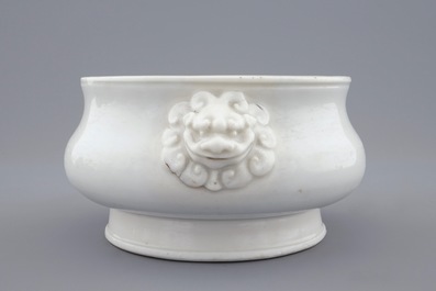 A round Chinese blanc de Chine incense burner, Kangxi