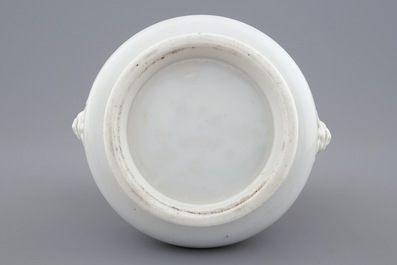 A round Chinese blanc de Chine incense burner, Kangxi