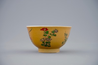 A Chinese famille verte caf&eacute; au lait ground cup and saucer, Kangxi