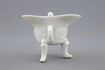 A Chinese Dehua blanc de Chine "Jue" wine cup, Kangxi