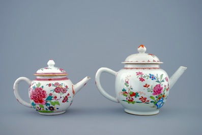 Two Chinese famille rose teapots and covers, Yongzheng/Qianlong, 18th C.