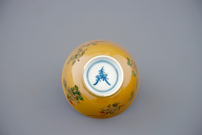 A Chinese famille verte caf&eacute; au lait ground cup and saucer, Kangxi