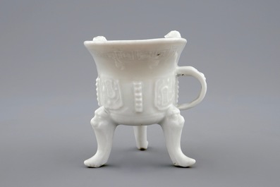 A Chinese Dehua blanc de Chine "Jue" wine cup, Kangxi