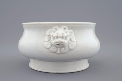 A round Chinese blanc de Chine incense burner, Kangxi