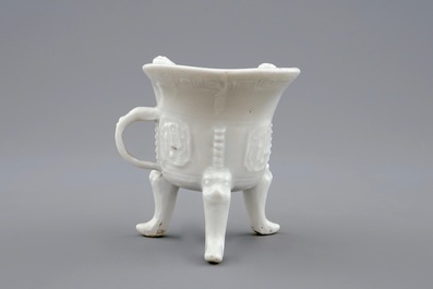 A Chinese Dehua blanc de Chine "Jue" wine cup, Kangxi