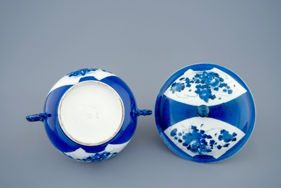 A Chinese powder blue two-handled bowl and cover, Kangxi