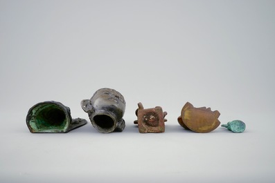 A lot of five various metal statues, Asia, 19/20th C.