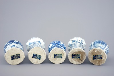A Chinese blue and white five piece garniture, Kangxi
