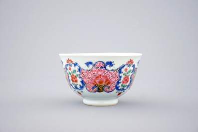 A set of five Chinese famille rose cups and saucers, Qianlong