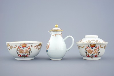 A monogrammed Chinese famille rose and gilt part tea service, Qianlong, 18th C.
