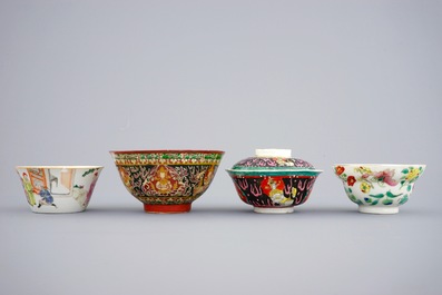 Een lot van 10 diverse Chinese famille rose en Bencharong kommen, 19/20e eeuw