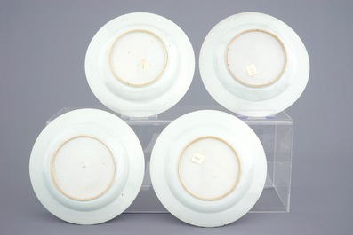 A set of 8 Chinese famille rose &ldquo;double peacock&rdquo; pattern plates, Qianlong, 18th C.