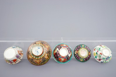 Een lot van 10 diverse Chinese famille rose en Bencharong kommen, 19/20e eeuw