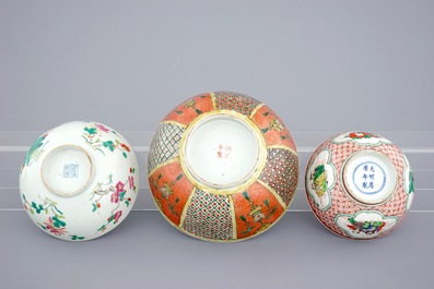 Een lot van 10 diverse Chinese famille rose en Bencharong kommen, 19/20e eeuw