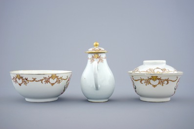 A monogrammed Chinese famille rose and gilt part tea service, Qianlong, 18th C.