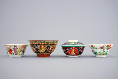 Een lot van 10 diverse Chinese famille rose en Bencharong kommen, 19/20e eeuw