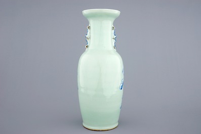 A fine Chinese blue and white on celadon ground "Immortals" vase, 19th C.