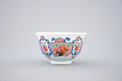 A set of five Chinese famille rose cups and saucers, Qianlong