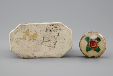 A Chinese famille verte tea caddy with phoenixes, Kangxi