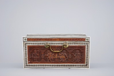 Un coffret anglo-indien en bois sculpt&eacute; incrust&eacute; d'ivoire, Vizagapatam, 19&egrave;me