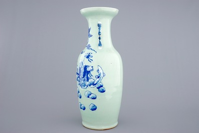 A fine Chinese blue and white on celadon ground "Immortals" vase, 19th C.